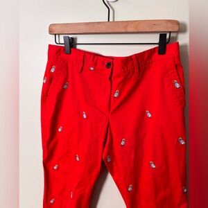 Talbots Relaxed Chino Red Pants With Embroidered Dogs Size 6